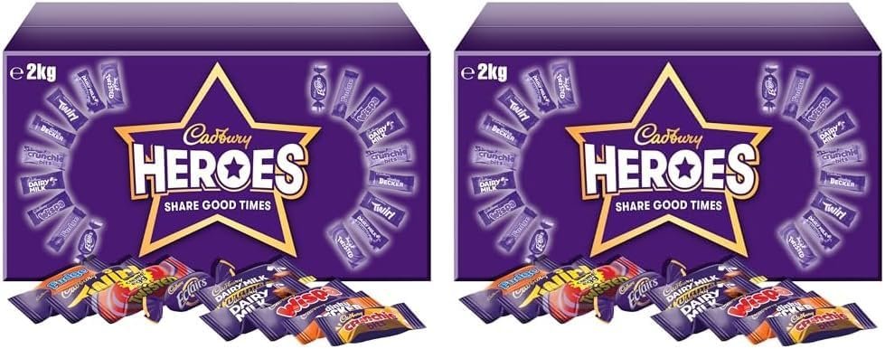 Cadbury Heroes 2 Kg (Pack of 2) Chocolate Bulk Sharing Box, Milk Chocolates Individually Wrapped,